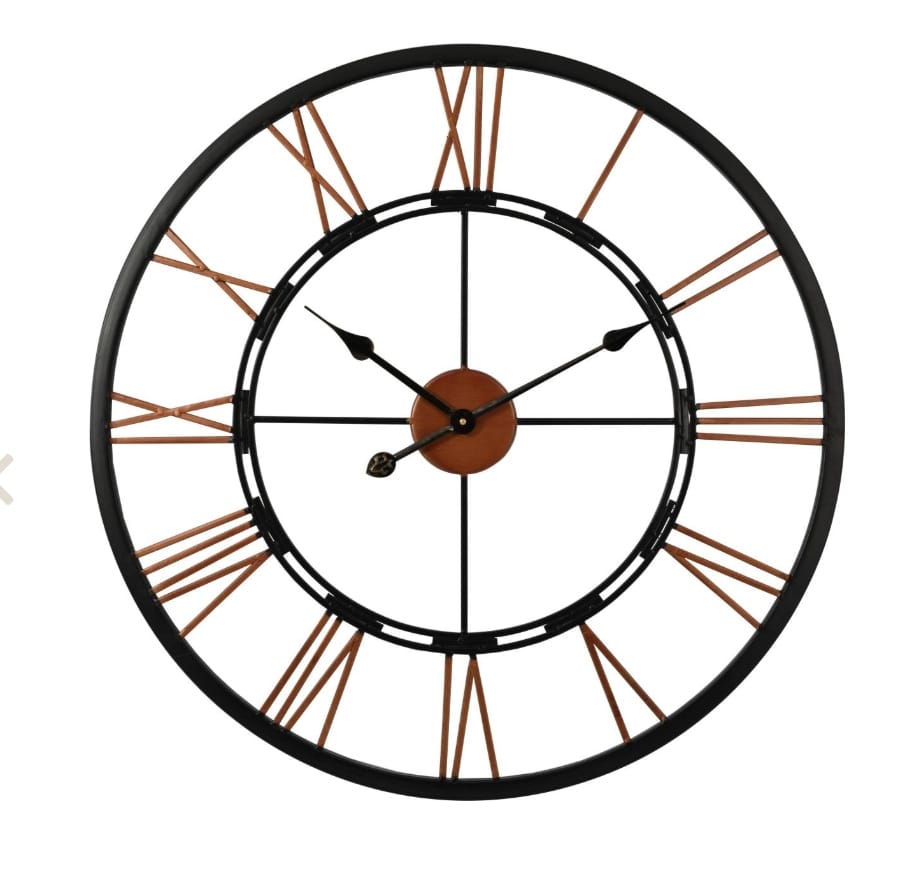 Large Metal Skeletal Wall Clock with Black Hands
