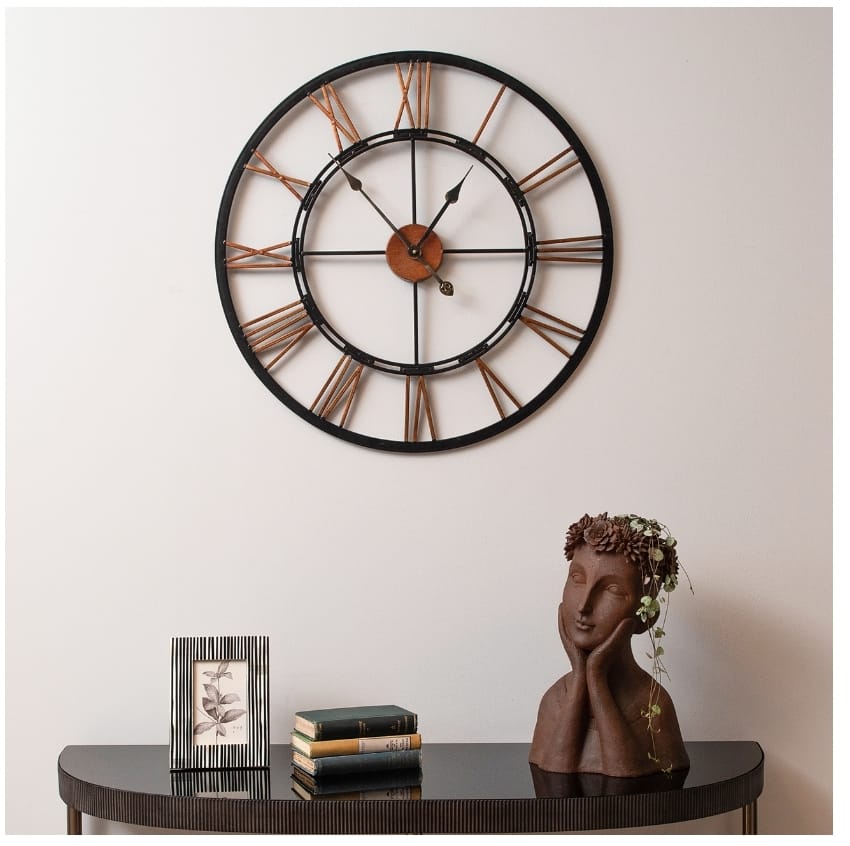 Large Metal Skeletal Wall Clock with Black Hands