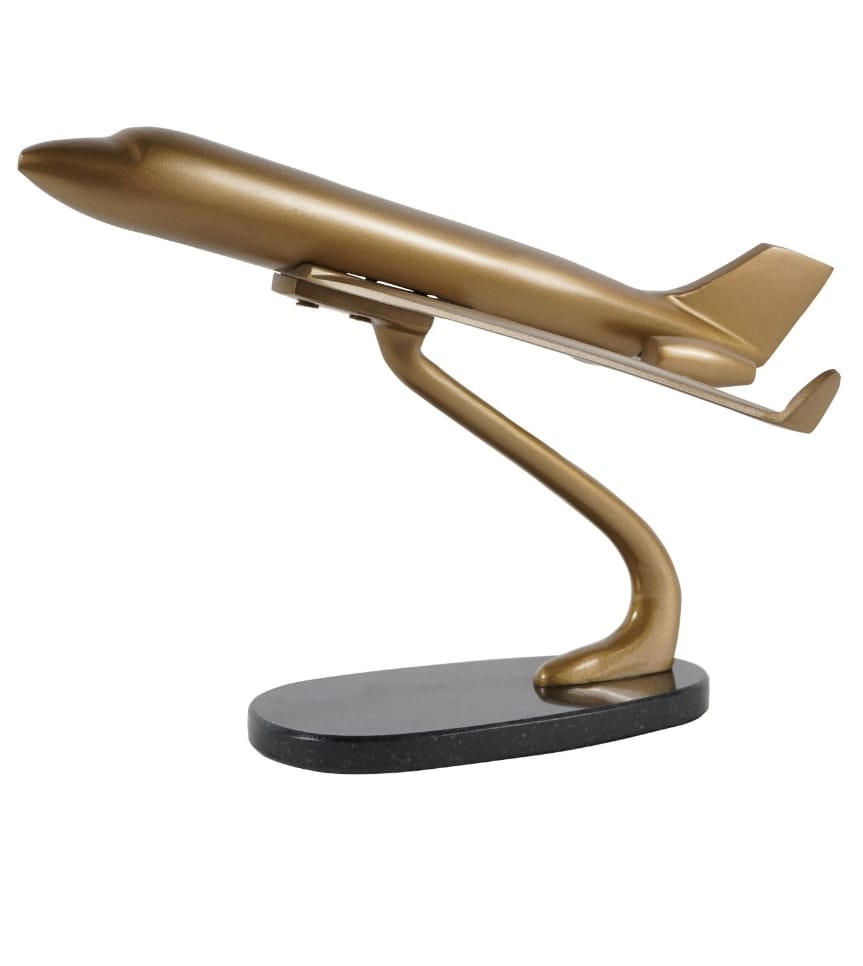 Columbia Jet Antique Brass Aeroplane Sculpture on Granite