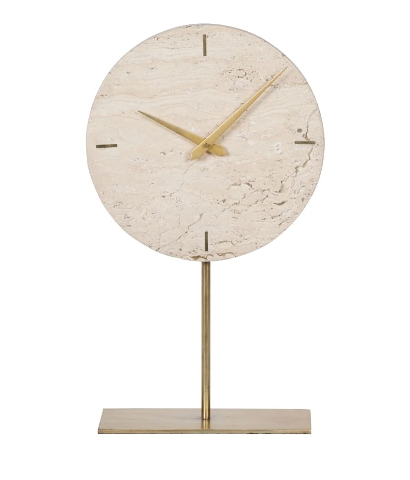 Light Travertine Mantle Clock On Stand