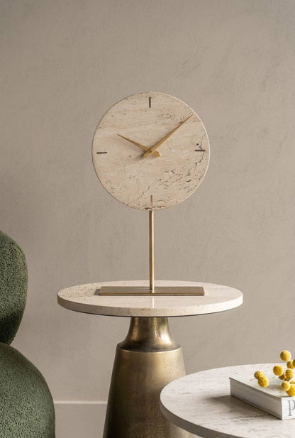 Light Travertine Mantle Clock On Stand