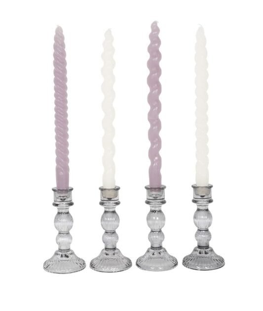 Set of 4 Grey Glass Candle Stick